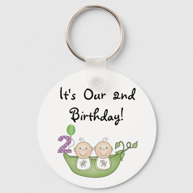 Twin Peas in a Pod 2nd Birthday T-shirts and Gifts Keychain (Front)
