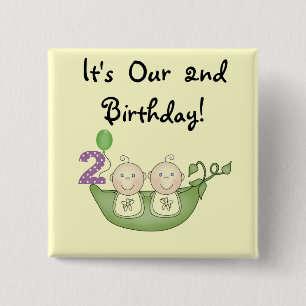 Twin Peas in a Pod 2nd Birthday T-shirts and Gifts Pinback Button