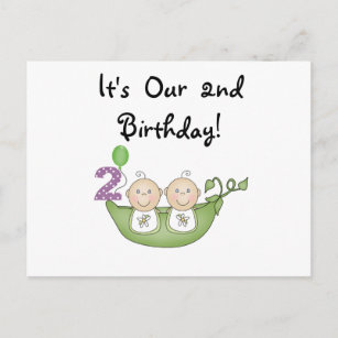 Twin Peas in a Pod 2nd Birthday T-shirts and Gifts Postcard