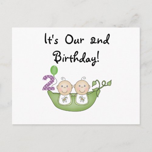 Twin Peas in a Pod 2nd Birthday T_shirts and Gifts Postcard