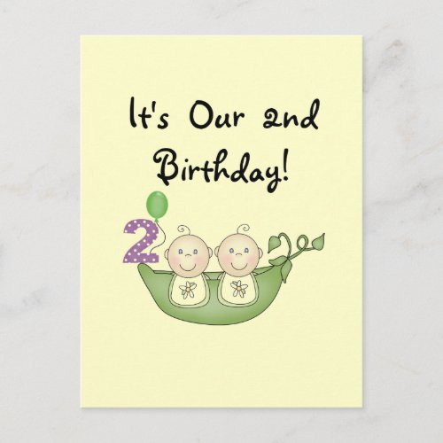Twin Peas in a Pod 2nd Birthday T_shirts and Gifts Postcard