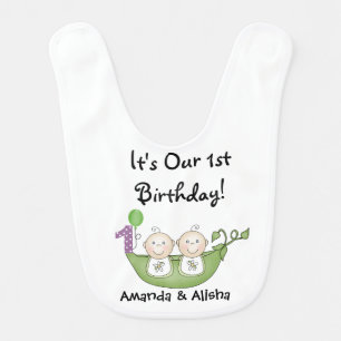 Twin Peas in Pod First Birthday Baby Bib