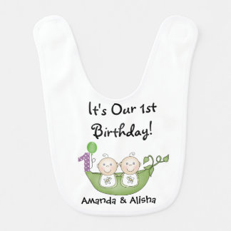 Twin Peas in Pod First Birthday Baby Bib