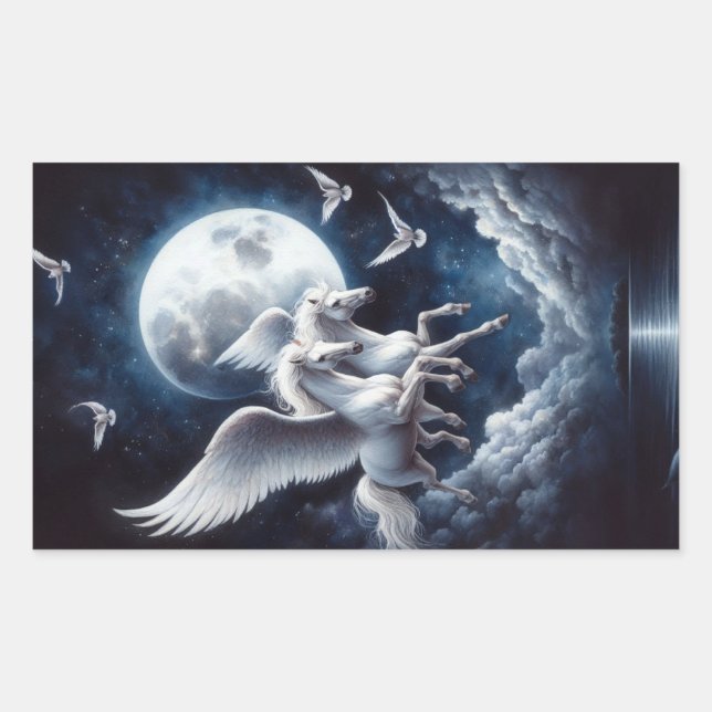 Twin Pegasus Flying Out From a Cloud Rectangular Sticker (Front)