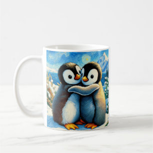 Twin penguins happy feet hug coffee tea mug cup