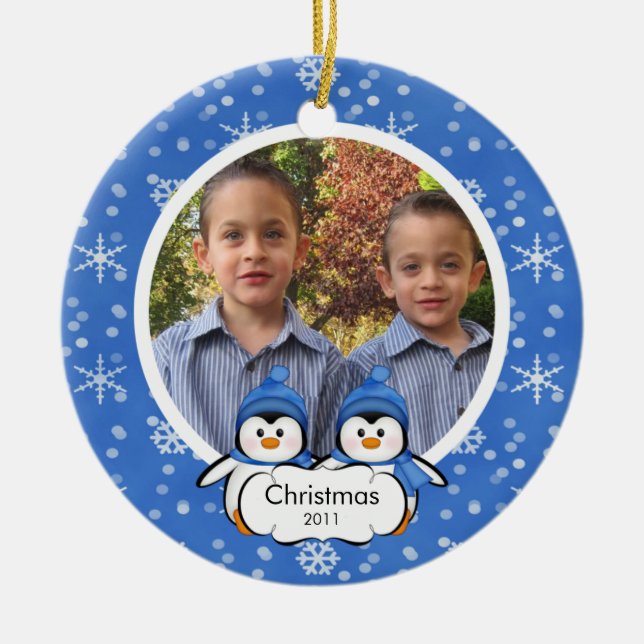 Twin penguins photo Christmas Ornaments (Front)