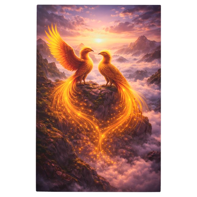 Twin Phoenixes of Eternal Light Metal Print (Front)