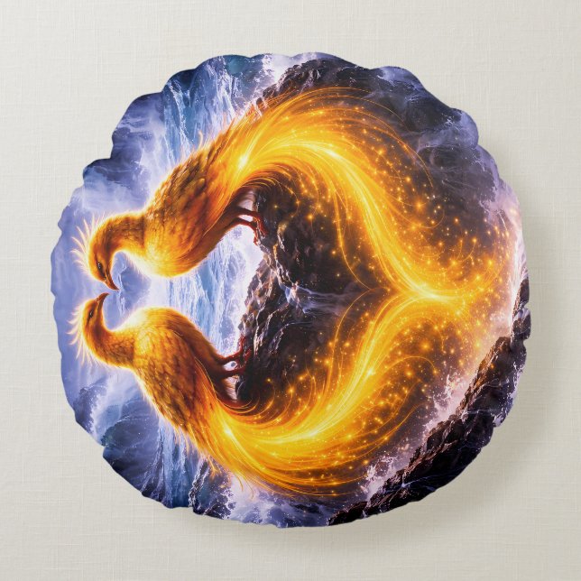 Twin Phoenixes of Eternal Light Round Pillow (Front)