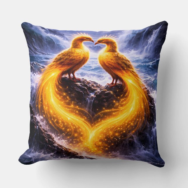 Twin Phoenixes of Eternal Light Throw Pillow (Front)