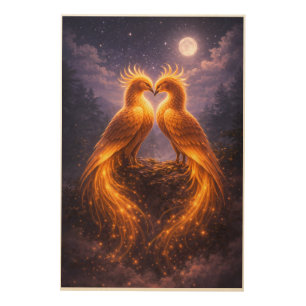 Twin Phoenixes of Eternal Light Wood Wall Art