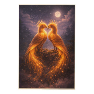Twin Phoenixes of Eternal Light Wood Wall Art