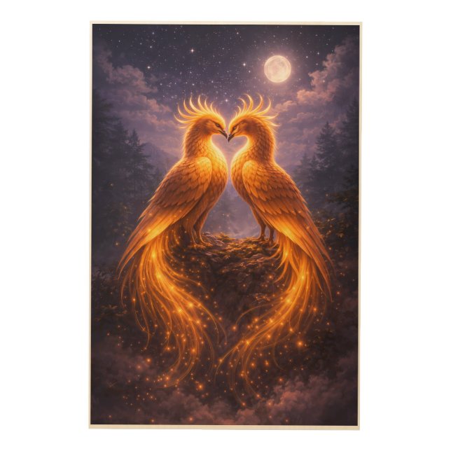 Twin Phoenixes of Eternal Light Wood Wall Art (Front)