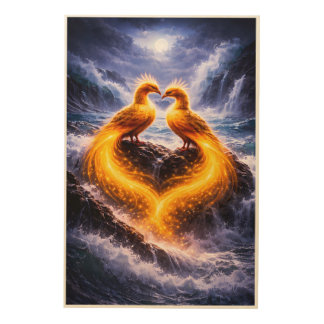 Twin Phoenixes of Eternal Light Wood Wall Art