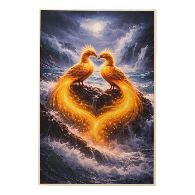 Twin Phoenixes of Eternal Light Wood Wall Art (Front)