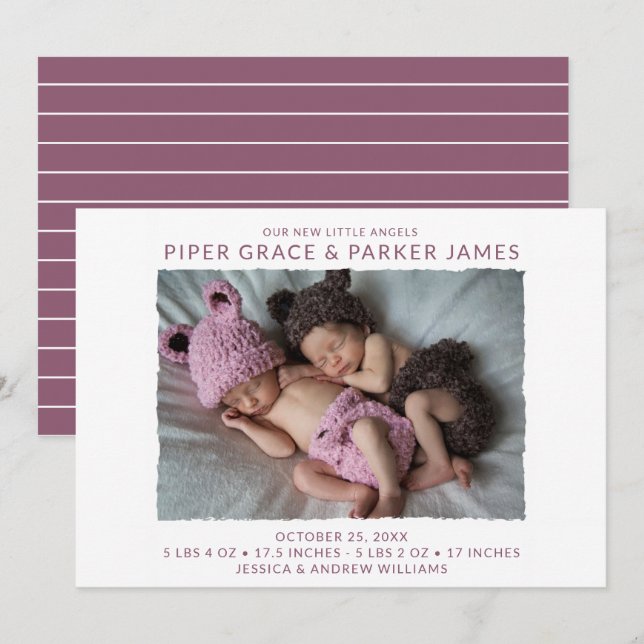 Twin Photo Birth Announcement (Front/Back)