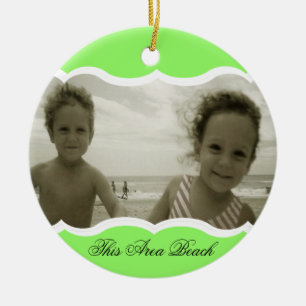 Twin Photo Bright Green Ceramic Ornament