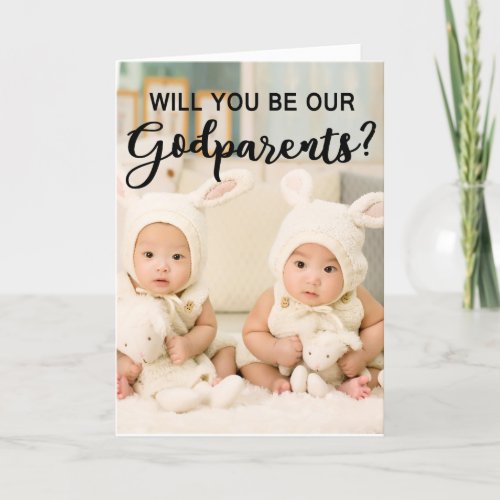 Twin Photo Godparents Proposal Card