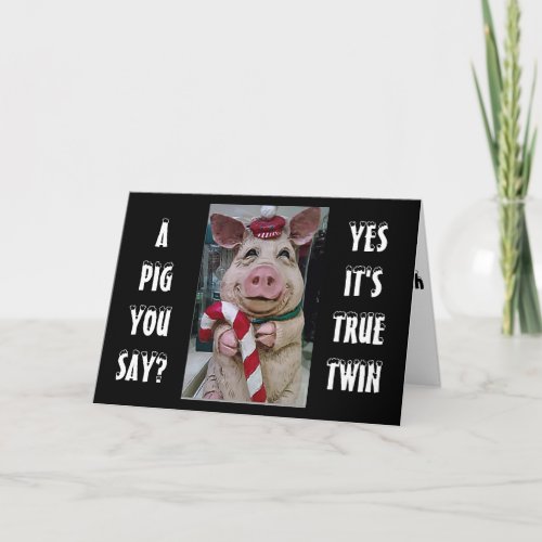 TWIN_PIGGY AND HIS CANDY CANE JUST FOR YOU HOLIDAY CARD