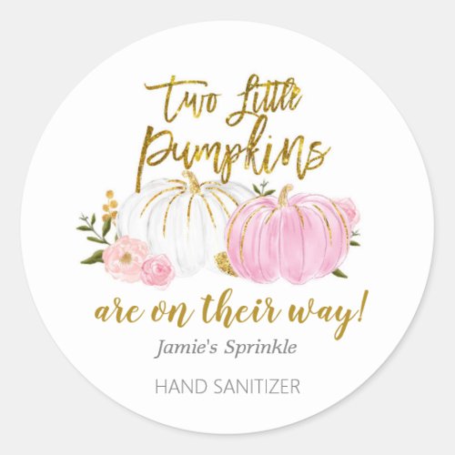 Twin Pink and Gold Pumpkin Baby Shower Classic Round Sticker