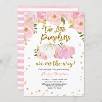 Twin Pink and Gold Pumpkin Baby Shower Invitation