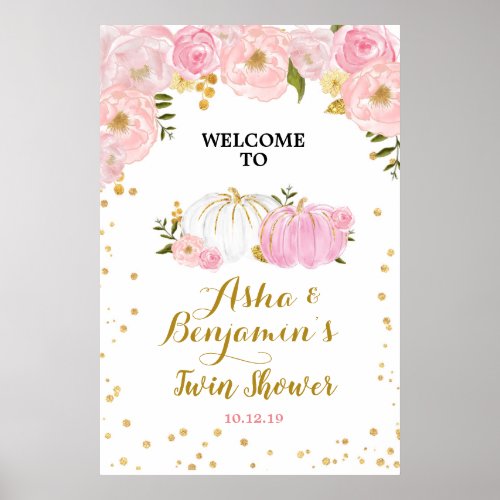 Twin Pink and Gold Pumpkin welcome sign