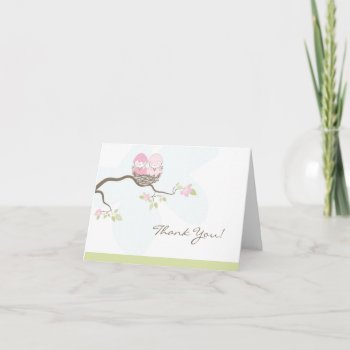 Twin Pink Baby Birds Thank You Card by OrangeOstrichDesigns at Zazzle