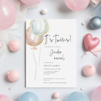 Twin Pink & Blue Balloon Gender Reveal Baby Shower Invitation by MakeMeDigital at Zazzle