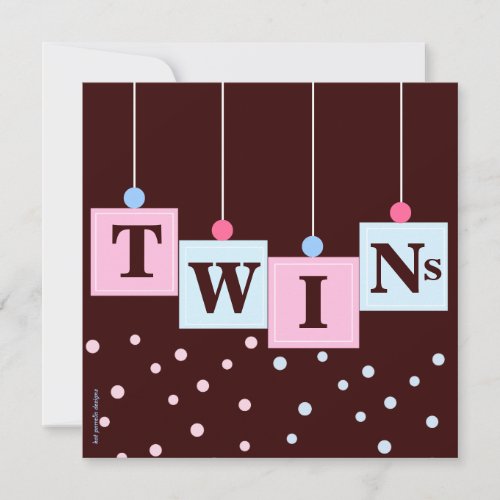 Twin Pink Blue Blocks Boy and Girl Baby Shower Invitation