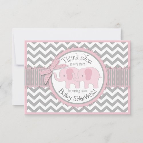 Twin Pink Elephants Grey White Chevron Thank You