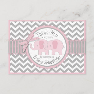 Twin Pink Elephants Grey White Chevron Thank You Card