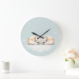 Twin Polar Bear Nursery  Large Clock