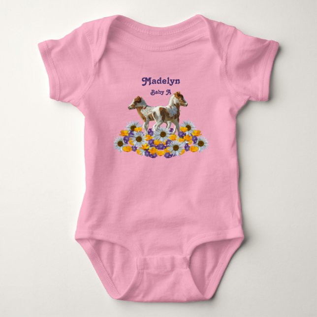 Twin Ponies Baby A with Name Baby Bodysuit (Front)