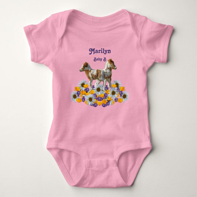 Twin Ponies Baby B with Name Baby Bodysuit (Front)