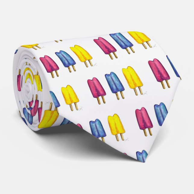 Twin Pop Watercolor Popsicle Summer Ice Lolly Neck Tie (Rolled)