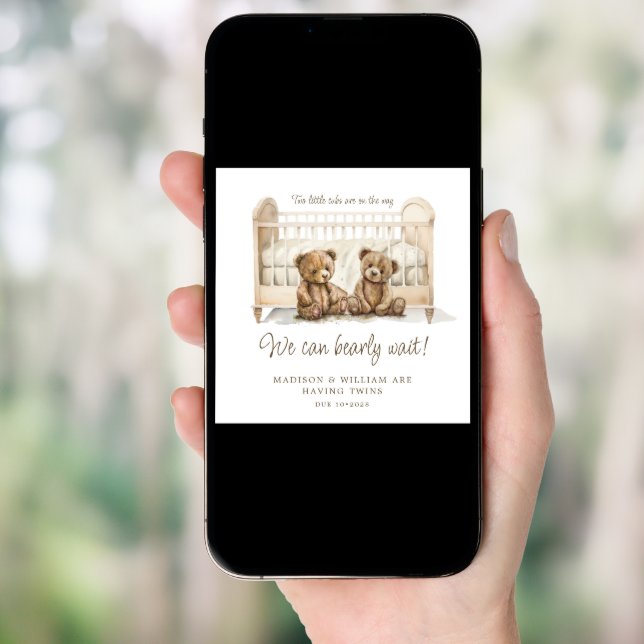 Twin Pregnancy Announcement Neutral Teddy Bears (Front Digital)