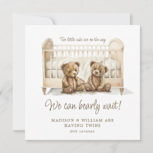Twin Pregnancy Announcement Neutral Teddy Bears