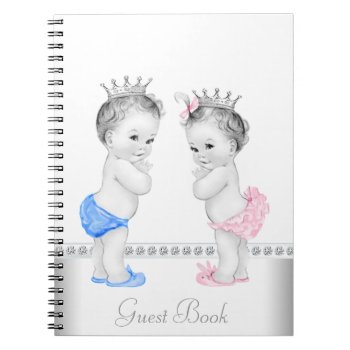 Twin Prince And Princess Baby Shower Guest Book by The_Vintage_Boutique at Zazzle