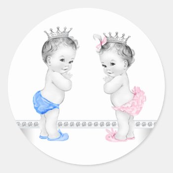 Twin Prince And Princess Baby Shower Stickers by The_Vintage_Boutique at Zazzle