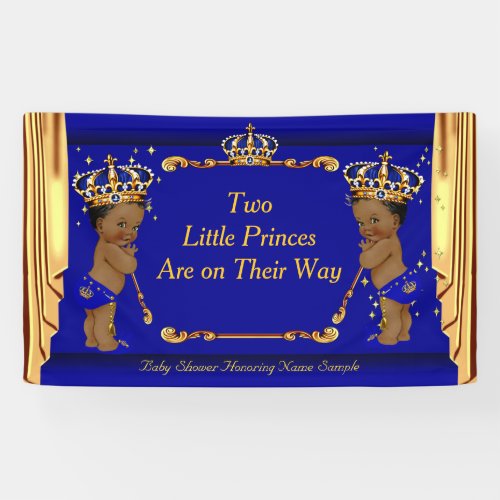 Twin Prince Baby Shower Blue Gold Drapes Ethnic Banner