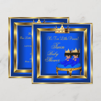 Twin Prince Baby Shower Royal Blue Gold Boy Crown Invitation