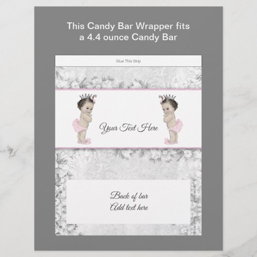 Twin Princess Baby Shower Candy Bar Wrapper (Front)