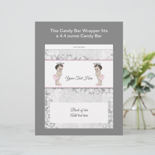 Twin Princess Baby Shower Candy Bar Wrapper (Standing Front)