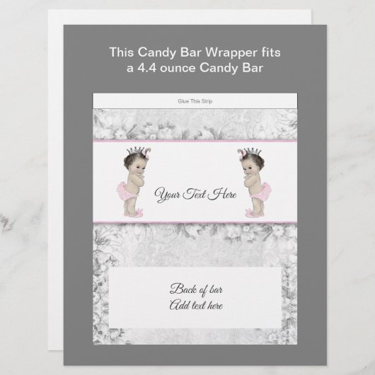 Twin Princess Baby Shower Candy Bar Wrapper (Front/Back)
