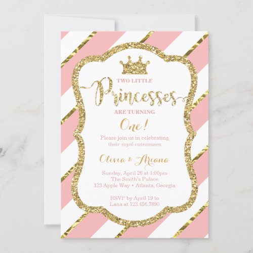 Twin Princesses Birthday Invitation Pink Gold Invitation