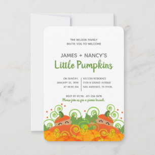 twin pumpkin BABY SHOWER boy girl dark skin tone Invitation