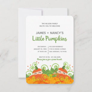 twin pumpkin BABY SHOWER boy girl light skin tone Invitation