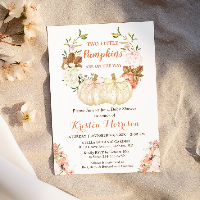 Twin Pumpkin Baby Shower Cute Autumn Floral Invitation (Creator Uploaded)