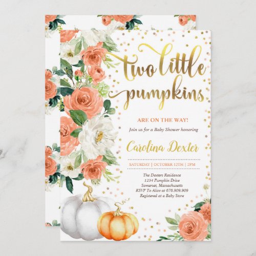 Twin Pumpkin Baby Shower Invitation Orange  Gold