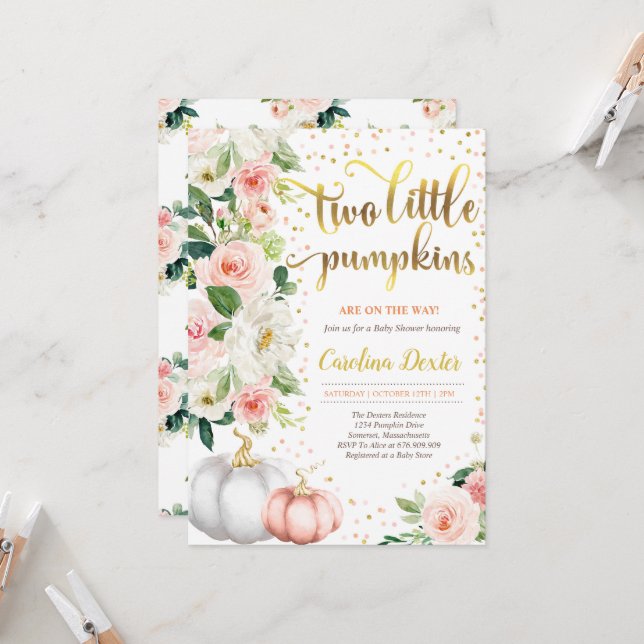 Twin Pumpkin Baby Shower Invitation Pink And Gold