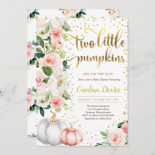 Twin Pumpkin Baby Shower Invitation Pink And Gold